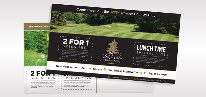 Postcard design for Rowley Country Club as part of a plan to attract new members.